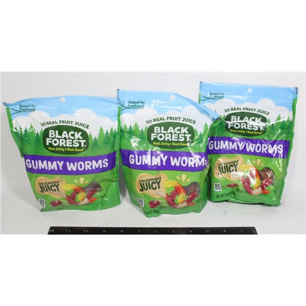 THREE PACKS OF GUMMY WORMS 283G EACH