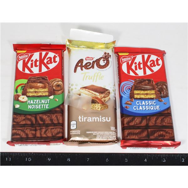 KITKAT CLASSIC, KITKAT HAZELNUT, AERO TRUFFLE *AREO WRAPPER SMALL TEAR*