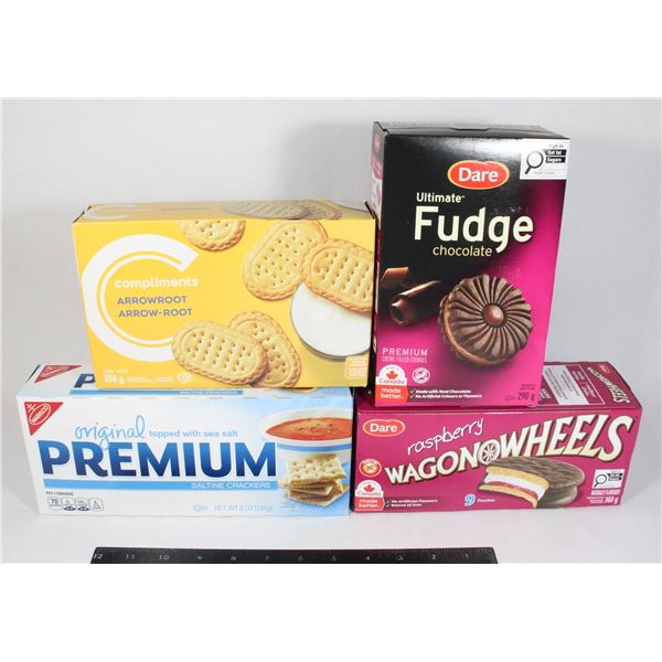 FUDGE CHOCOLATE, ARROWROOT, WAGON WHEELS, CRACKERS