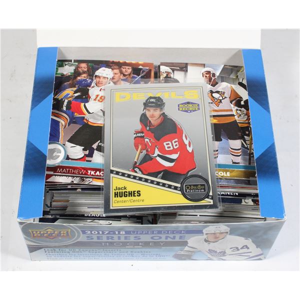 BOX OF HOCKEY CARDS OPENED INCLUDING JACK HUGHES