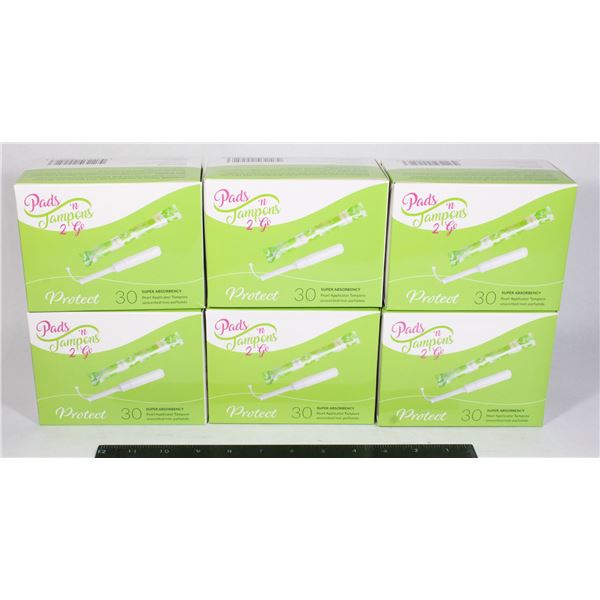 (6) BOXES PADS N' TAMPONS 2 GO 30PCS EACH
