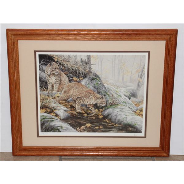 FRAMED PRINT "ON THE ALERT-BOBCATS" BY HERBERT PIK