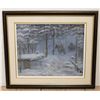 Image 1 : FRAMED PAINTING OF WINTER FOREST WITH COWBOYS SIGN