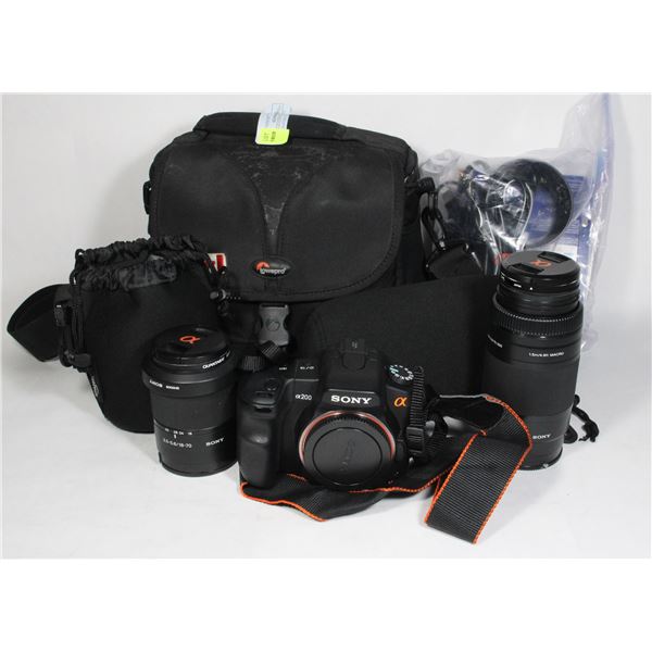 SONY DSLR-A200 CAMERA WITH LENSES, BATTERY CHARGER