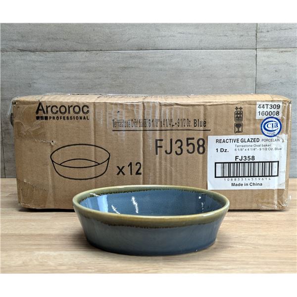 Terrastone Blue 9.5oz, 6-1/8" Oval Bakers, Arcoroc FJ358 - Lot of 12
