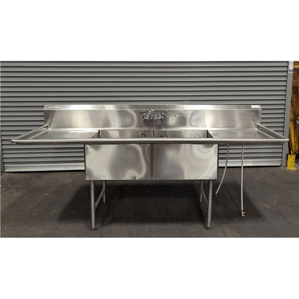 Efi 24" x 24" Stainless Steel Two Tub Sink w/Drain Boards & Faucet