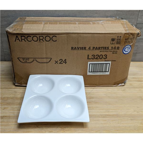 Appetizer 5-5/8" Four Compartment Dishes, Arcoroc L3203 - Lot of 24