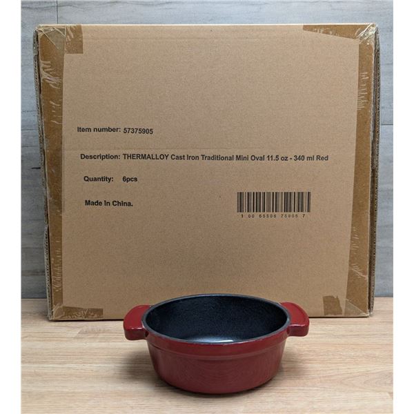 Thermalloy Traditional Mini Cocotte 11.5oz/340ml Cast Iron Oval Red, Browne 57375905 - Lot of 6