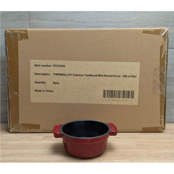 Thermalloy Traditional Mini Cocotte 9.5oz/280ml Cast Iron Round Red, Browne 57375705 - Lot of 6