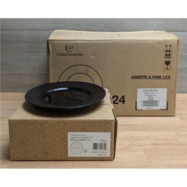 6-3/4" Olea Black Bread Plates, Arcoroc S2602 - Lot of 24
