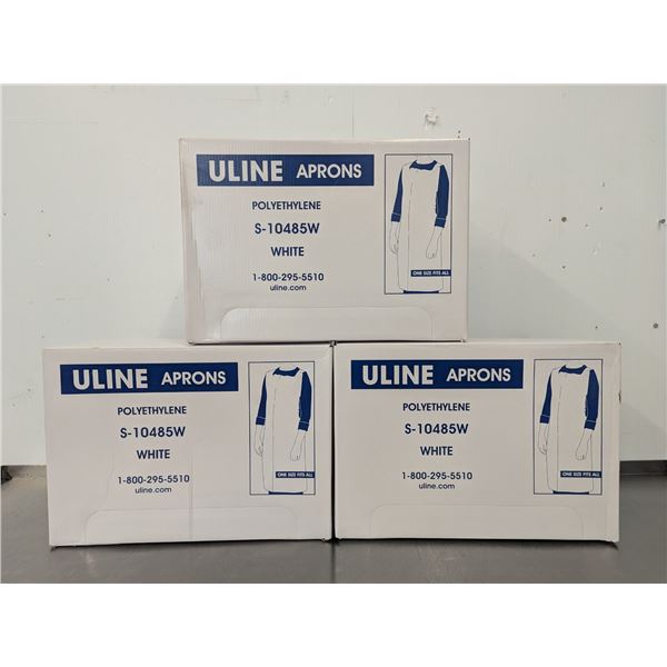 Uline S-10485W White Polyethylene Aprons - Lot of 300 (3 Cases) | Ave53/ftE