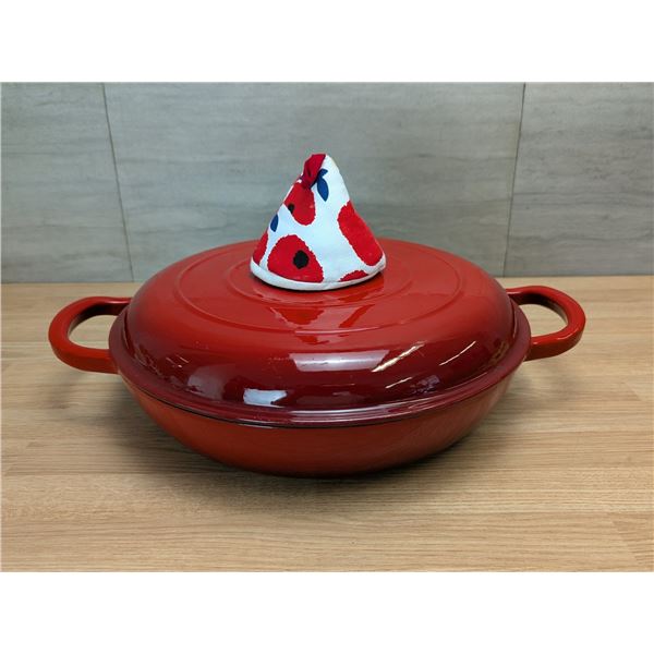 Overmont 12" Dia Enameled Cast Iron Dutch Oven, Shallow Braising Pan | Pan1