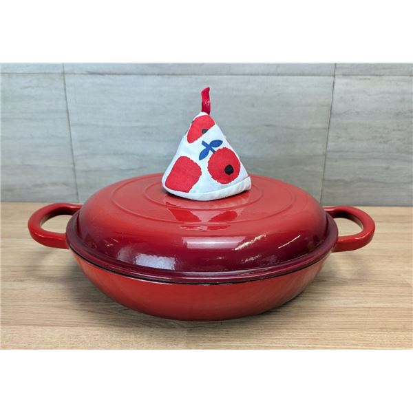 Overmont 12" Dia Enameled Cast Iron Dutch Oven, Shallow Braising Pan | Pan2