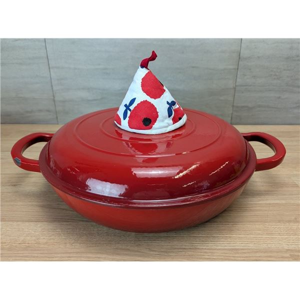 Overmont 12" Dia Enameled Cast Iron Dutch Oven, Shallow Braising Pan | Pan3