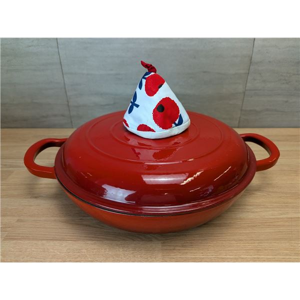 Overmont 12" Dia Enameled Cast Iron Dutch Oven, Shallow Braising Pan | Pan4