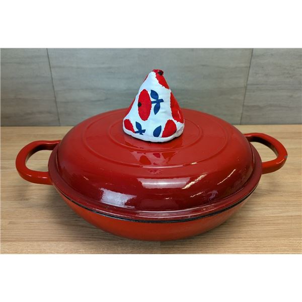 Overmont 12" Dia Enameled Cast Iron Dutch Oven, Shallow Braising Pan | Pan5