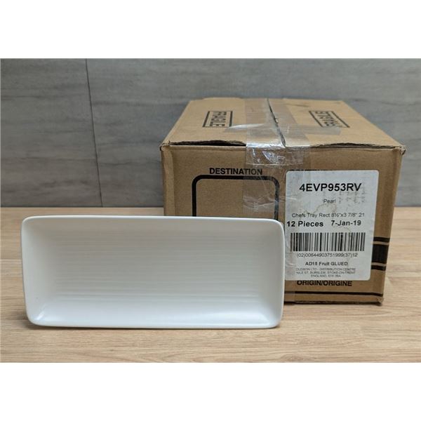 8-1/2" x 3-7/8" Evo Pearl Chefs Rectangular Plates (21.4x9.6cm), Dudson 4EVP953RV - Lot of 12 (1 Cas