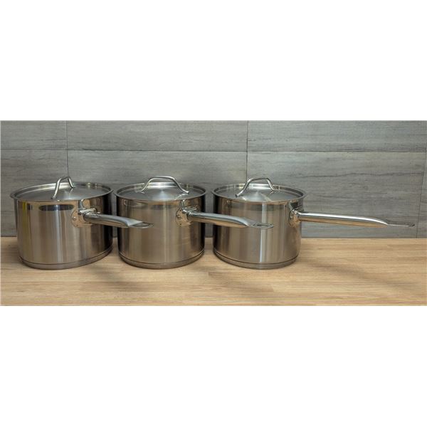 Winco 4.5qt Stainless Steel Sauce Pans With Lids - Set of 3