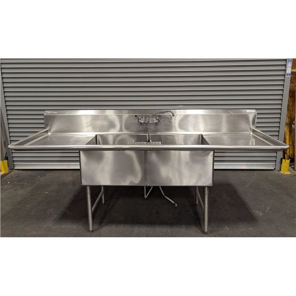 Efi 24" x 24" Stainless Steel Two Tub Sink w/Drain Boards & Faucet