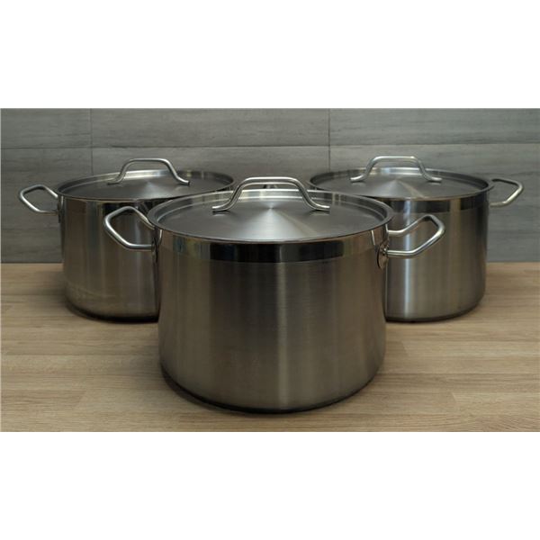 12qt Stainless Steel Stock Pots With Lids, Omcan 80438 - Set of 3