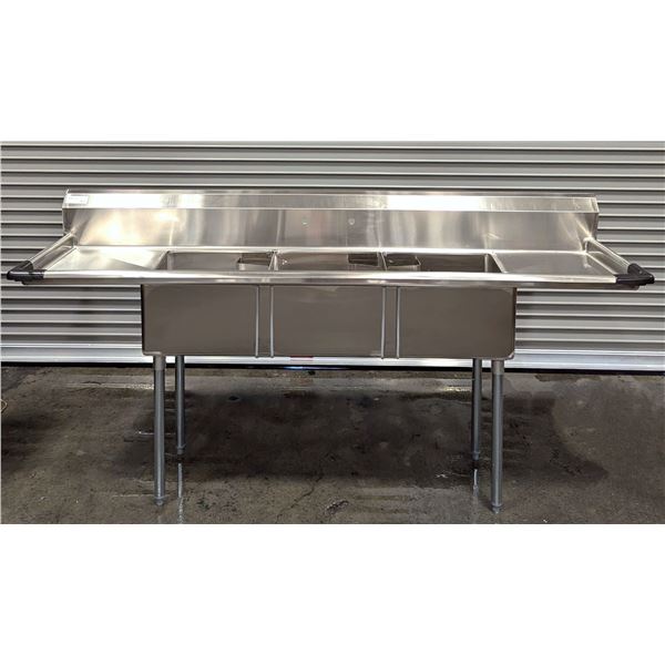 90" x 24" Three Tub Two Drain Boards Sink, Omcan 22117