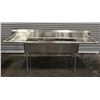 Image 2 : 90" x 24" Three Tub Two Drain Boards Sink, Omcan 22117