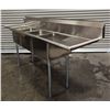 Image 9 : 90" x 24" Three Tub Two Drain Boards Sink, Omcan 22117