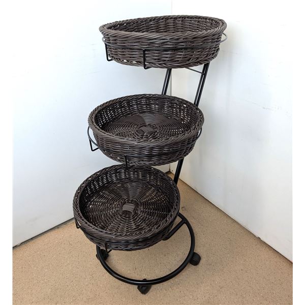 3-Tier Black Display Stand w/ 5 Wheels, Omcan 44294