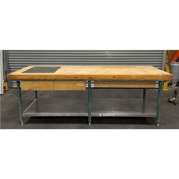 96" x 30" Butcher Block Table w/Drawers