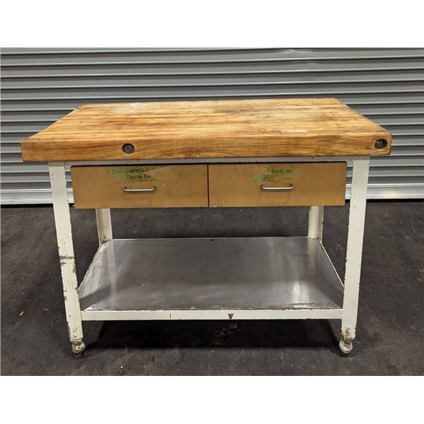 24" x 44" Butcher Block Table w/Drawers