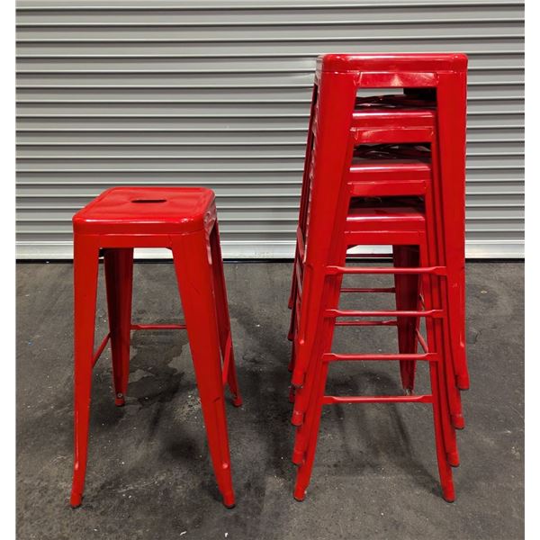 Red Metal Bar Stools - Lot of 5 | ASchair1/RBD