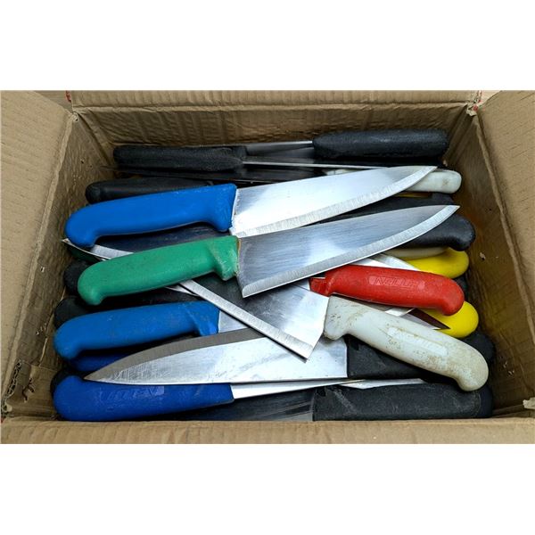 Box of Used, Sharpened Cook Knives, Color Handles - Lot of 60 (1 Case) | L3/Box3