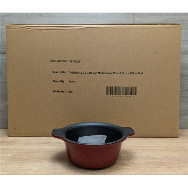 Thermalloy Modern Mini Cocotte 16oz/473ml Round Red Cast Iron, Browne 57376205 - Lot of 6 | L8EC2RAC