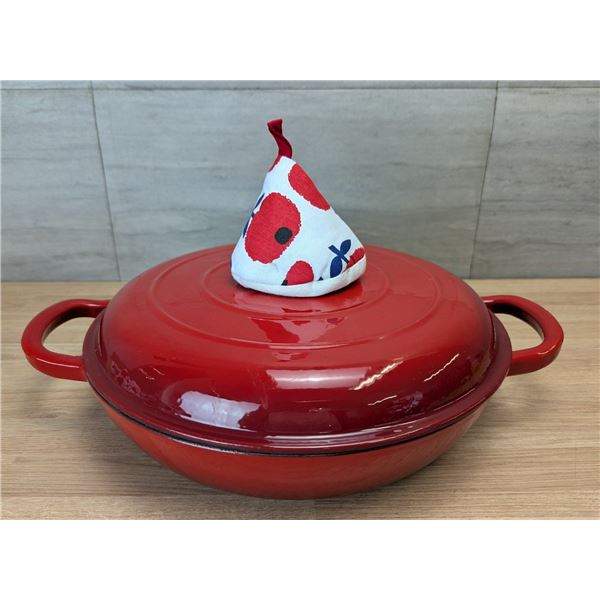 Overmont 12" Dia Enameled Cast Iron Dutch Oven, Shallow Braising Pan
