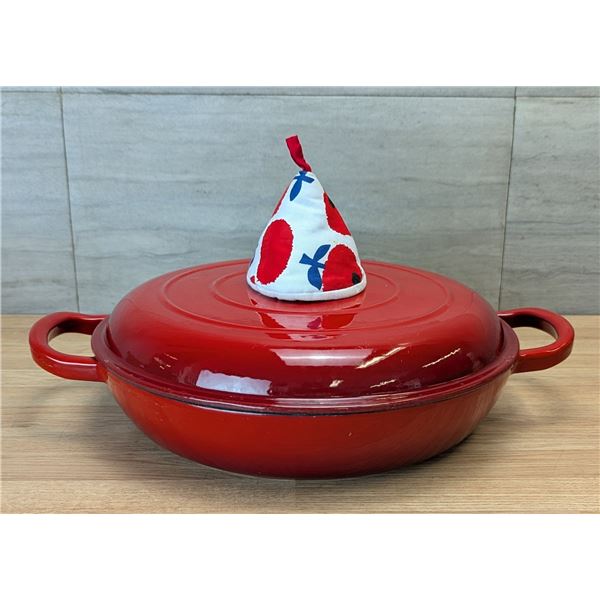 Overmont 12" Dia Enameled Cast Iron Dutch Oven, Shallow Braising Pan