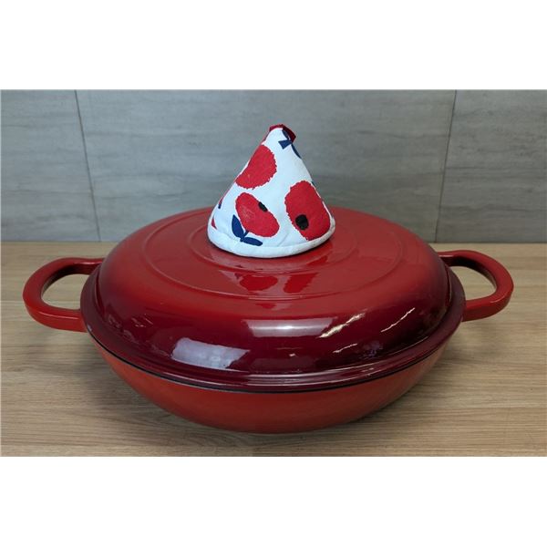 Overmont 12" Dia Enameled Cast Iron Dutch Oven, Shallow Braising Pan
