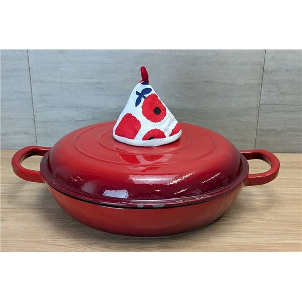 Overmont 12" Dia Enameled Cast Iron Dutch Oven, Shallow Braising Pan