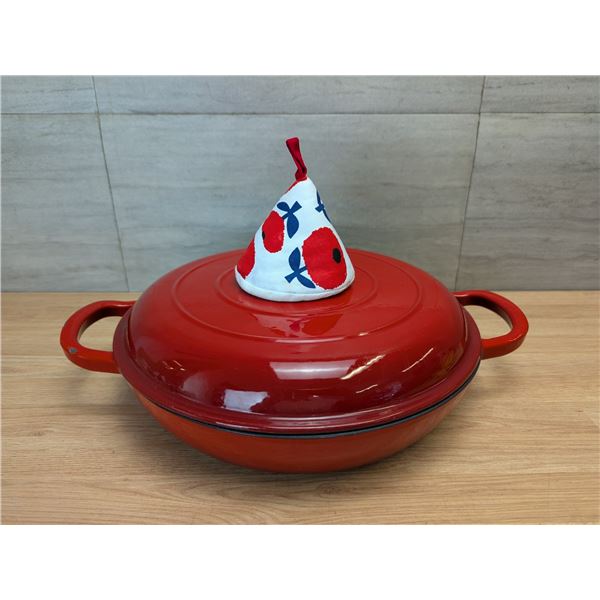 Overmont 12" Dia Enameled Cast Iron Dutch Oven, Shallow Braising Pan