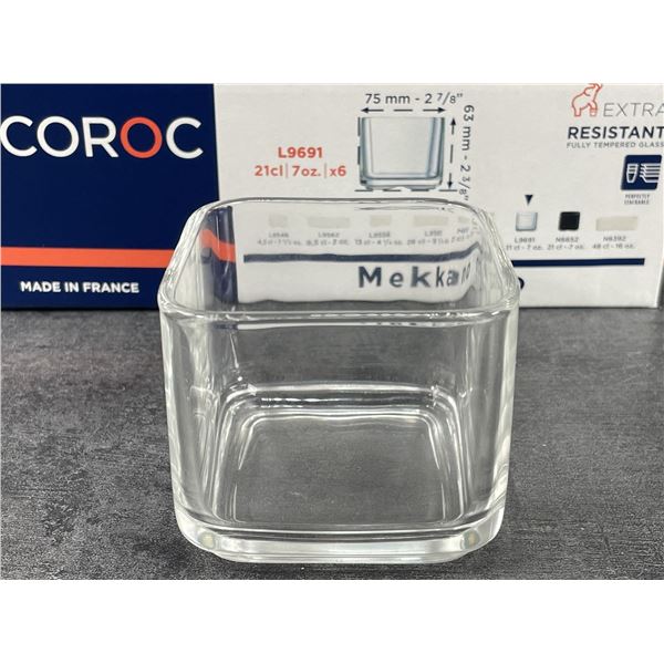 Mekkano 2-7/8" Clear Square 7oz Bowls, Arcoroc L9691 - Lot of 24