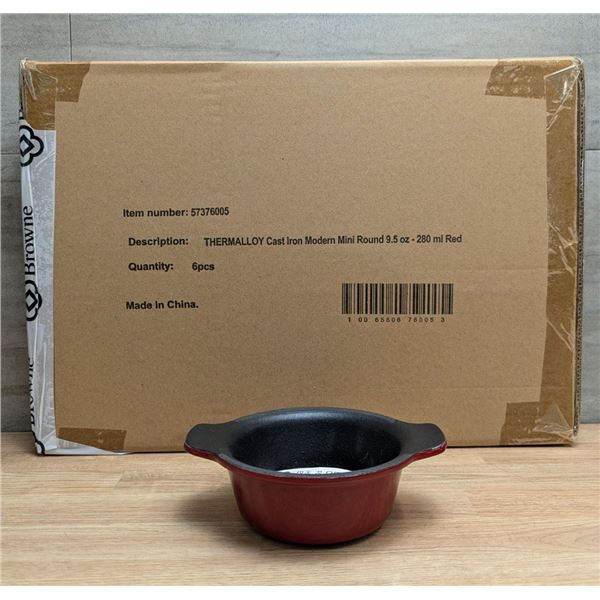 Thermalloy Modern Mini Cocotte 9.5oz/280ml Round Red Cast Iron, Browne 57376005 - Lot of 6