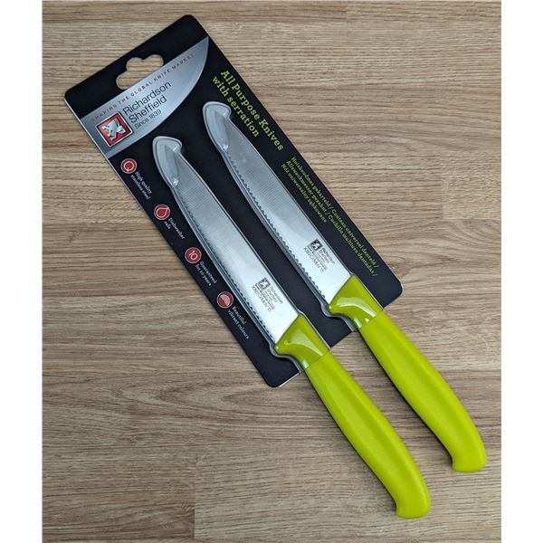 R CUT Serrated All Purpose Knives, Green, Richardson Sheffield FN226 - Lot of 2