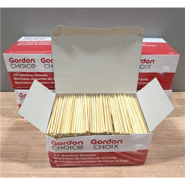 Gordon Choice 4-1/2" Bamboo Skewers, 1000 Count/Box - Lot of 5 Boxes