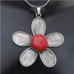 Red Coral & Sterling Necklace Earrings (JEW-190)