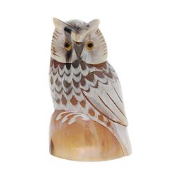 White Water Buffalo Horn Scrimshaw Owl RARE  (CLB-472)