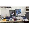 Image 12 : Winnipeg Jets Lot: 2 Framed Posters, 3 Mens XL Sweatshirts, Retro Hat, Goalie Mask ETC.