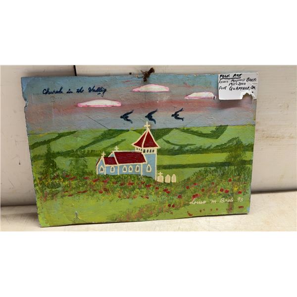 Antique Folk Art Oil Painting on Board, “Battle of Batoche”