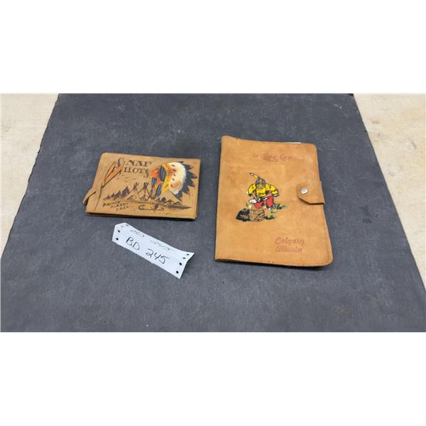 2 Antique First Nations Hand Painted Leather Writing Case and Photo Album