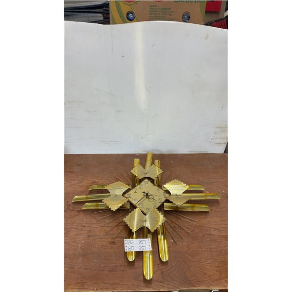 Vintage Brutalist Wall Clock, Mid-Century Starburst Design, Works