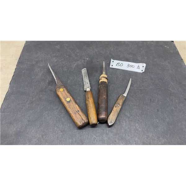 Four Antique Wood Handle Skinning Knives