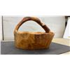 Image 5 : Vintage Hand-Carved Burl Wood Basket With Handle, 14” x 13” x 10” High